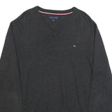 TOMMY HILFIGER Mens Black Plain V-Neck Basic Knit M Cotton Jumper Classic Fit