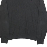 TOMMY HILFIGER Mens Black Plain V-Neck Basic Knit M Cotton Jumper Classic Fit