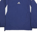 ADIDAS Mens Blue & White V-Neck Sweatshirt M Polyester Blend Sporty Pullover