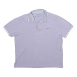 TOMMY HILFIGER Mens Light Purple & White Short Sleeve Plain Polo Shirt L Cotton