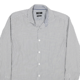 BOSS Mens White & Black Striped Shirt L Formal Cotton Blend Long Sleeve