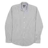 BOSS Mens White & Black Striped Shirt L Formal Cotton Blend Long Sleeve