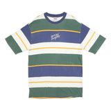 GUESS Mens Green & Blue Striped Graphic T-Shirt S Short Sleeve Crew Neck