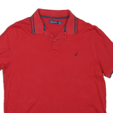 NAUTICA Mens Red & Navy Short Sleeve Plain L Cotton Classic Polo Shirt