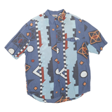 FARM FIRESIDE Mens Blue Patterned Cotton Blend Shirt L Casual Summer Style