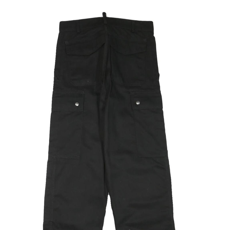 Mens Black Regular Fit Cotton Blend Cargo Style Trousers W29 L32 Functional