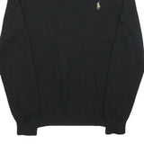 POLO RALPH LAUREN Mens Black Jumper Plain V-Neck Basic Knit S Cotton Pullover