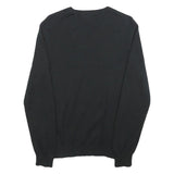 POLO RALPH LAUREN Mens Black Jumper Plain V-Neck Basic Knit S Cotton Pullover