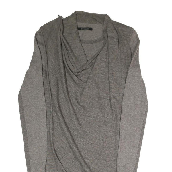 ALL SAINTS Womens Grey Plain Jumper Scoop Neck Basic Knit UK 10 Cotton Blend