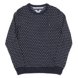 TOMMY HILFIGER Mens Navy & White Patterned Wool Blend Jumper Crew Neck Basic