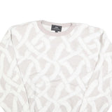SEARS Mens Cream & White Patterned Pullover Plain Crew Neck Basic Knit L Jumper
