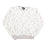 SEARS Mens Cream & White Patterned Pullover Plain Crew Neck Basic Knit L Jumper