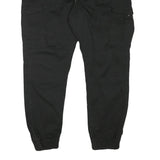 FSBN Mens Black Cotton Blend Relaxed Cargo Trousers W38 L28 Drawstring Casual