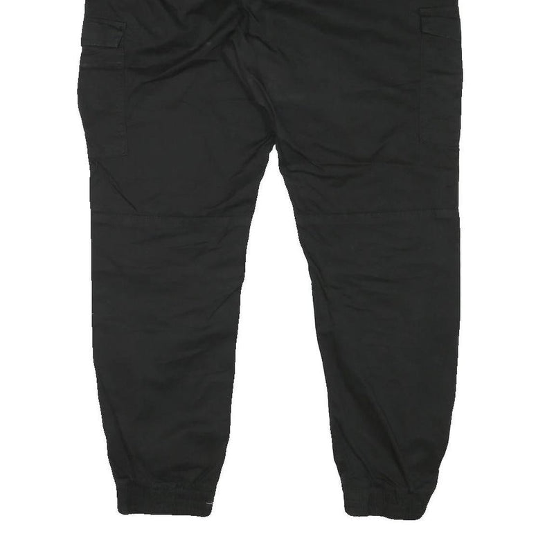 FSBN Mens Black Cotton Blend Relaxed Cargo Trousers W38 L28 Drawstring Casual