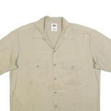 DICKIES Mens Beige Cotton Shirt L Button Front Workwear Two Pocket Casual