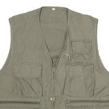 Mens Green Cotton Blend Utility Zip Vest 2XL Multi Pocket Casual Outdoor