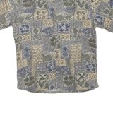 VIA VENETO Mens Beige & Blue Patterned Shirt L Hawaiian Cotton Blend Casual
