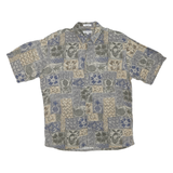 VIA VENETO Mens Beige & Blue Patterned Shirt L Hawaiian Cotton Blend Casual