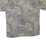 VIA VENETO Mens Beige & Blue Patterned Shirt L Hawaiian Cotton Blend Casual