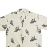 PARADISE BLUE Mens Cream & Grey Leaf Print Cotton Shirt M Casual Summer Shirt