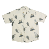 PARADISE BLUE Mens Cream & Grey Leaf Print Cotton Shirt M Casual Summer Shirt