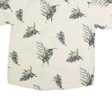 PARADISE BLUE Mens Cream & Grey Leaf Print Cotton Shirt M Casual Summer Shirt