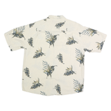 PARADISE BLUE Mens Cream & Grey Leaf Print Cotton Shirt M Casual Summer Shirt