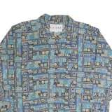 FRANK Mens Blue & Brown Patterned Cotton Shirt L Button Collar Long Sleeve