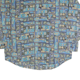 FRANK Mens Blue & Brown Patterned Cotton Shirt L Button Collar Long Sleeve