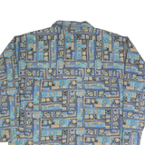 FRANK Mens Blue & Brown Patterned Cotton Shirt L Button Collar Long Sleeve