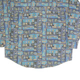 FRANK Mens Blue & Brown Patterned Cotton Shirt L Button Collar Long Sleeve