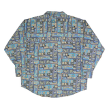 FRANK Mens Blue & Brown Patterned Cotton Shirt L Button Collar Long Sleeve