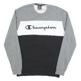 CHAMPION Mens Grey White & Black Logo Crew Neck M Cotton Blend Sweatshirt