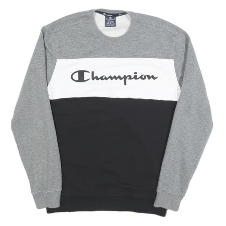 CHAMPION Mens Grey White & Black Logo Crew Neck M Cotton Blend Sweatshirt