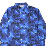 Mens Blue & Black Crazy Print Shirt M Long Sleeve Button Down Polyester Casual