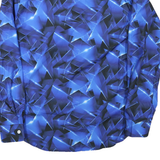 Mens Blue & Black Crazy Print Shirt M Long Sleeve Button Down Polyester Casual