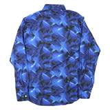 Mens Blue & Black Crazy Print Shirt M Long Sleeve Button Down Polyester Casual