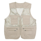 Mens Beige Mesh & Polyester Blend Utility Jacket L Zip Vest Multi Pocket