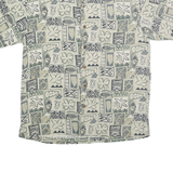 HALF MOON BAY Mens Cream Pattern Silk Blend Shirt M Casual Summer Short Sleeve