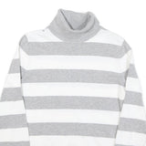 TOMMY HILFIGER Womens Grey & White Striped Plain Roll Neck Jumper M Cotton Blend