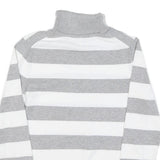 TOMMY HILFIGER Womens Grey & White Striped Plain Roll Neck Jumper M Cotton Blend