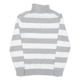 TOMMY HILFIGER Womens Grey & White Striped Plain Roll Neck Jumper M Cotton Blend