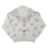 NANIBON Mens Cream Patterned Wool Blend Jumper Roll Neck Basic Knit XL Vintage