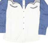 PANHANDLE SLIM Mens Blue & White Western Shirt M Cotton Blend Snap Button