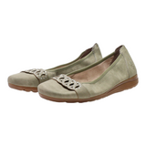 RIEKER Ballet Shoes Green Leather Womens UK 7