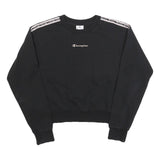 CHAMPION Womens Black Crop Crew Neck Sweatshirt M Cotton Blend Logo Tape
