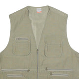 PRIMO & SECONDO Mens Beige Cotton Blend Utility Vest XL Woven Zip Pocketed