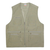 PRIMO & SECONDO Mens Beige Cotton Blend Utility Vest XL Woven Zip Pocketed