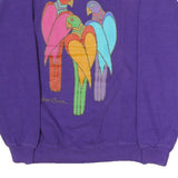 HANES Womens Purple Cotton Blend Sweatshirt M Crew Neck Pullover Colourful Bird