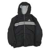 ADIDAS Mens Black White Three Stripe Hooded Jacket L Polyester Blend Zip